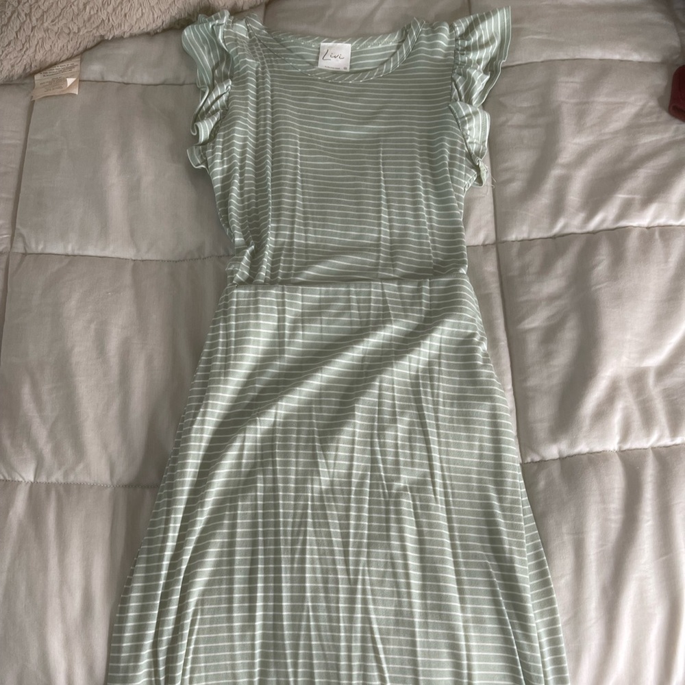 Long mint green and white stripped summer dress